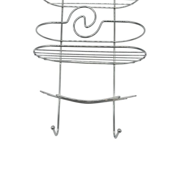 3-Tier Silver Chrome Shower Caddy Hooks & Swirl Design For Bathroom Organization - Picture 3 of 8